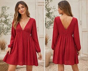 Magnolia Boutique Red Babydoll Dress S Boho Cottagecore Swiss Dot Empire Waist